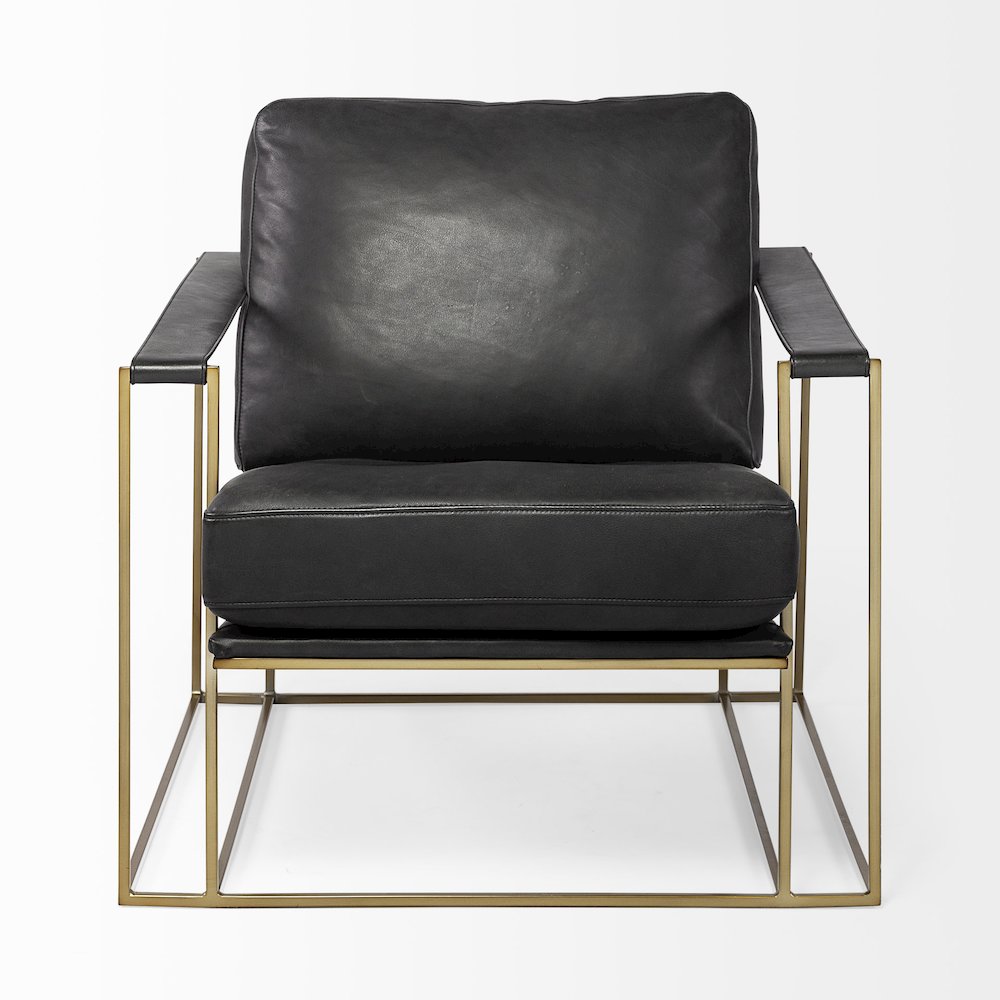 Black Leather Wrap Gold Metal Frame Accent Chair