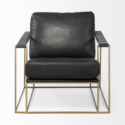 Black Leather Wrap Gold Metal Frame Accent Chair