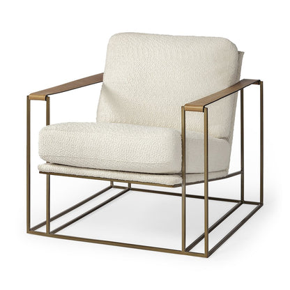 Cream Fabric Wrap Gold Metal Frame Accent Chair