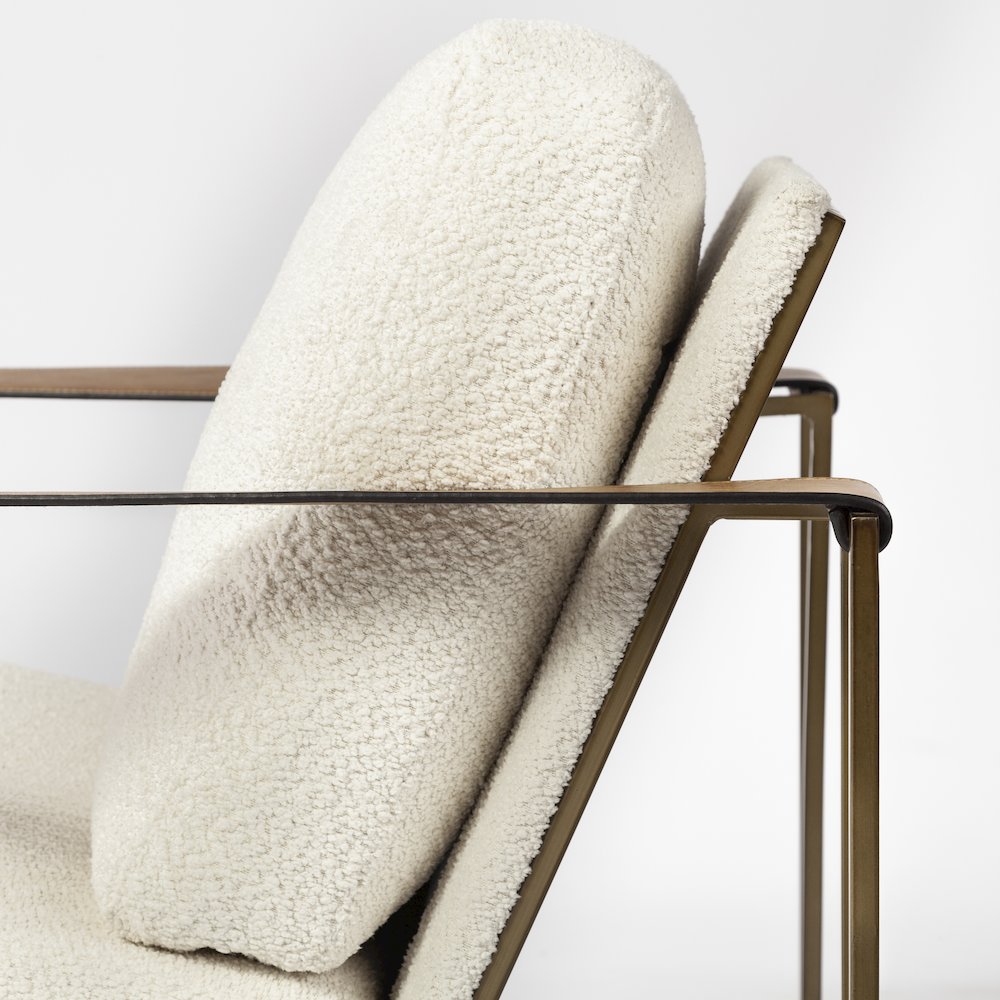 Cream Fabric Wrap Gold Metal Frame Accent Chair