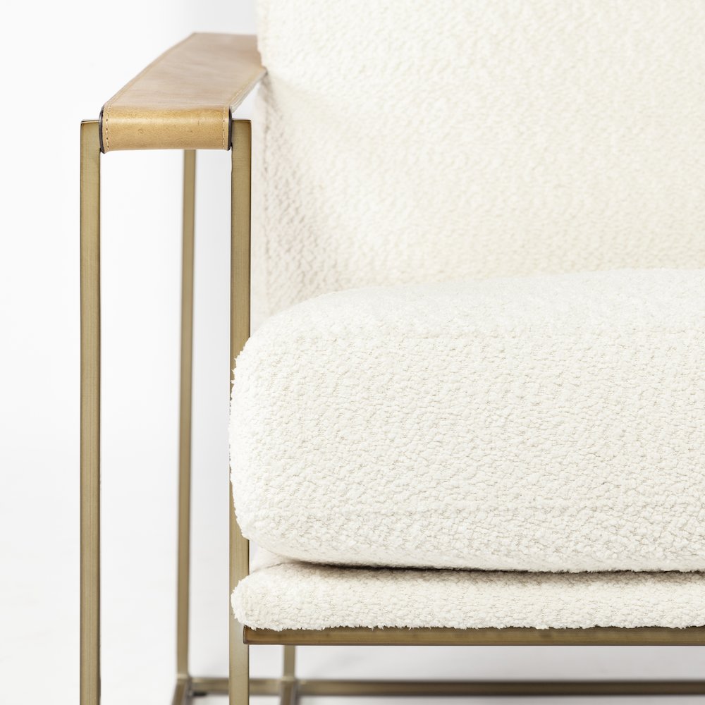 Cream Fabric Wrap Gold Metal Frame Accent Chair