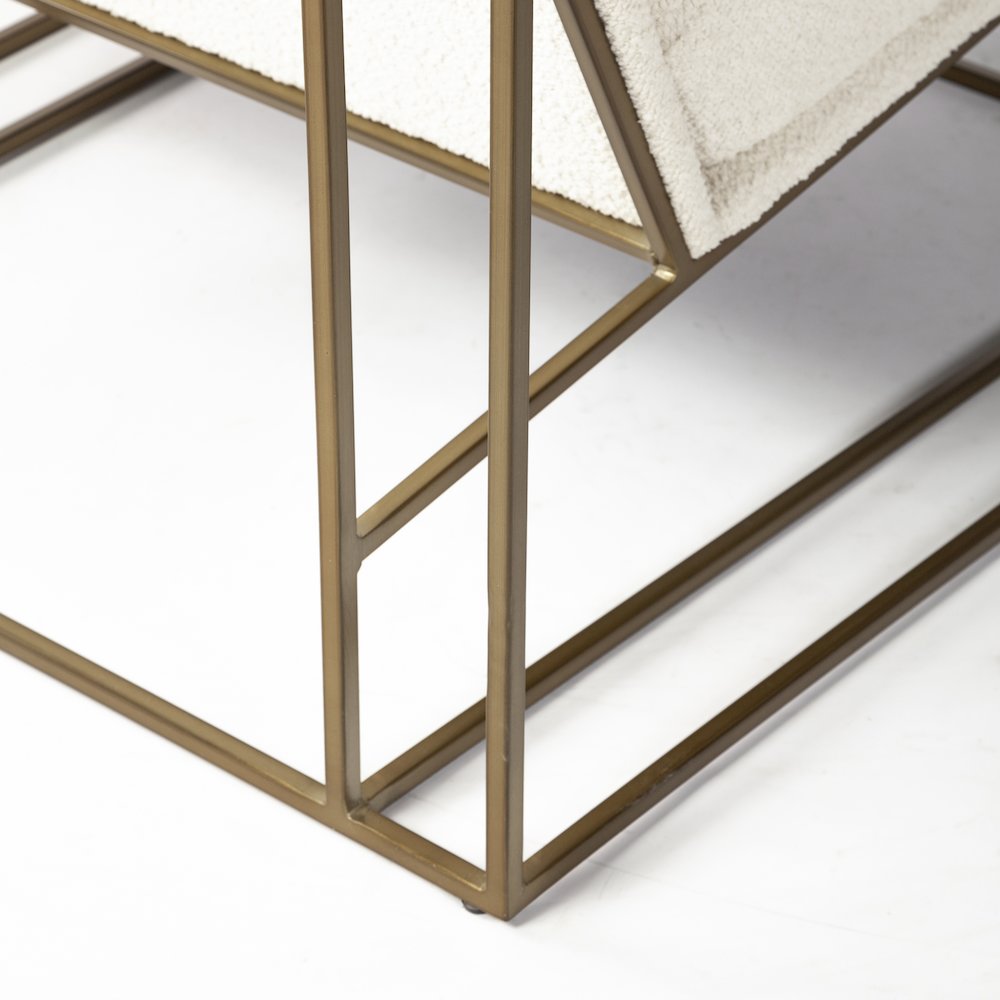 Cream Fabric Wrap Gold Metal Frame Accent Chair