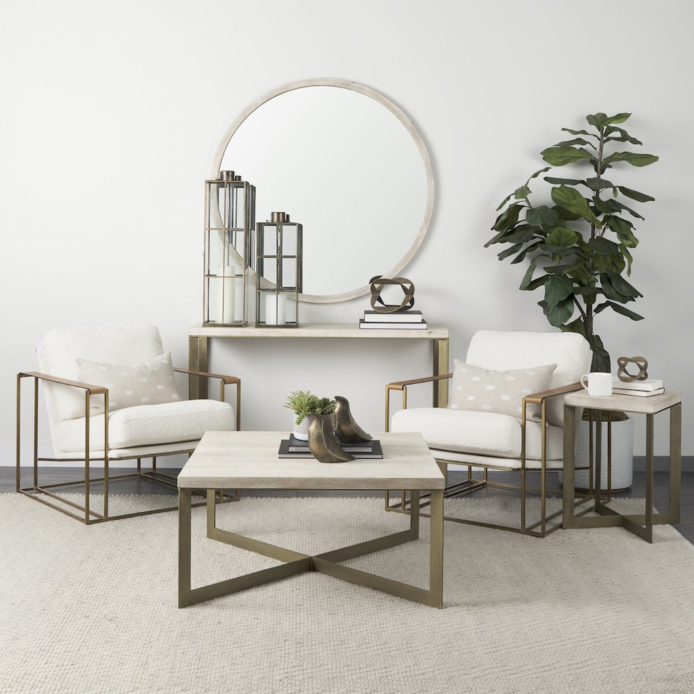Cream Fabric Wrap Gold Metal Frame Accent Chair