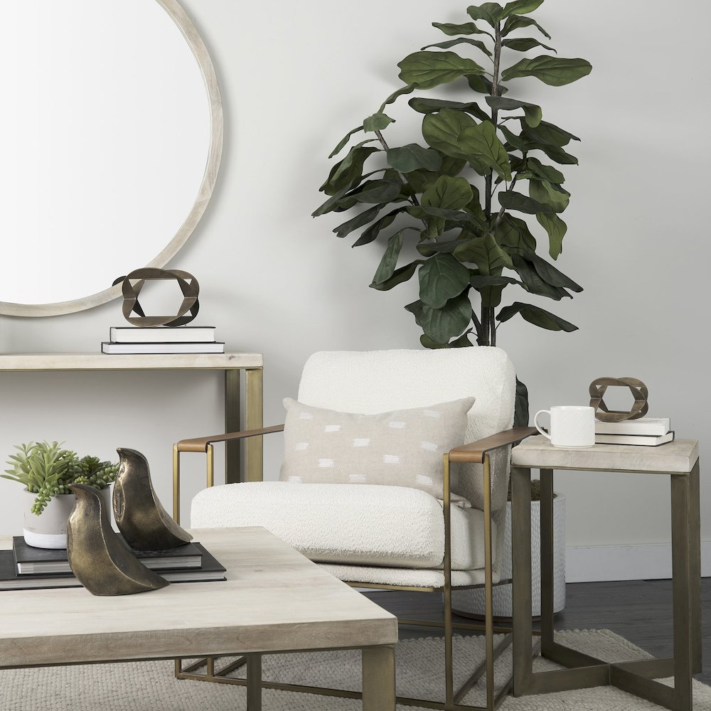 Cream Fabric Wrap Gold Metal Frame Accent Chair