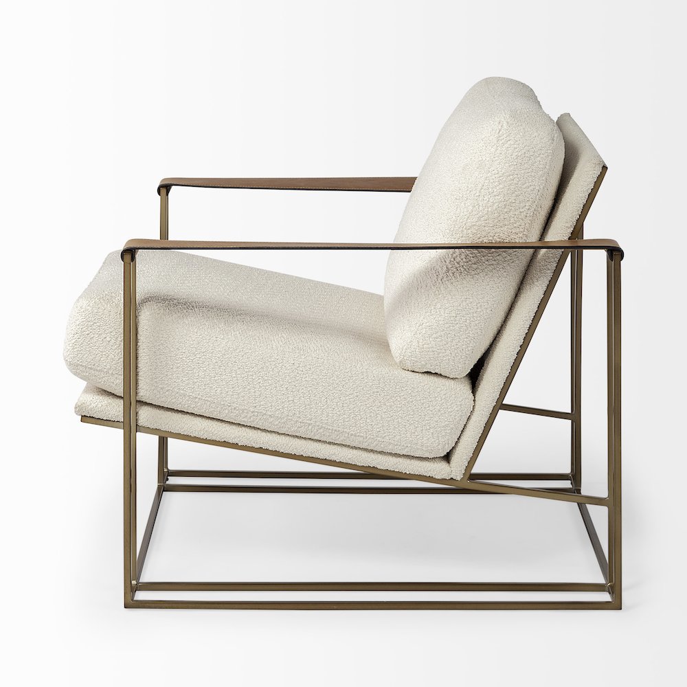 Cream Fabric Wrap Gold Metal Frame Accent Chair