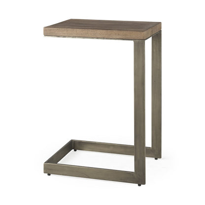 Faye Medium Brown Wood Antique Nickel Finished Metal Base C Side Table