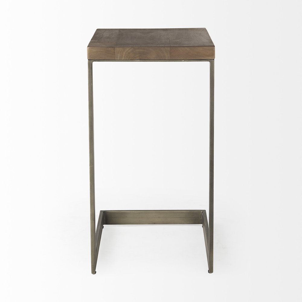 Faye Medium Brown Wood Antique Nickel Finished Metal Base C Side Table