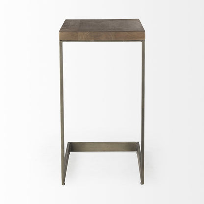 Faye Medium Brown Wood Antique Nickel Finished Metal Base C Side Table