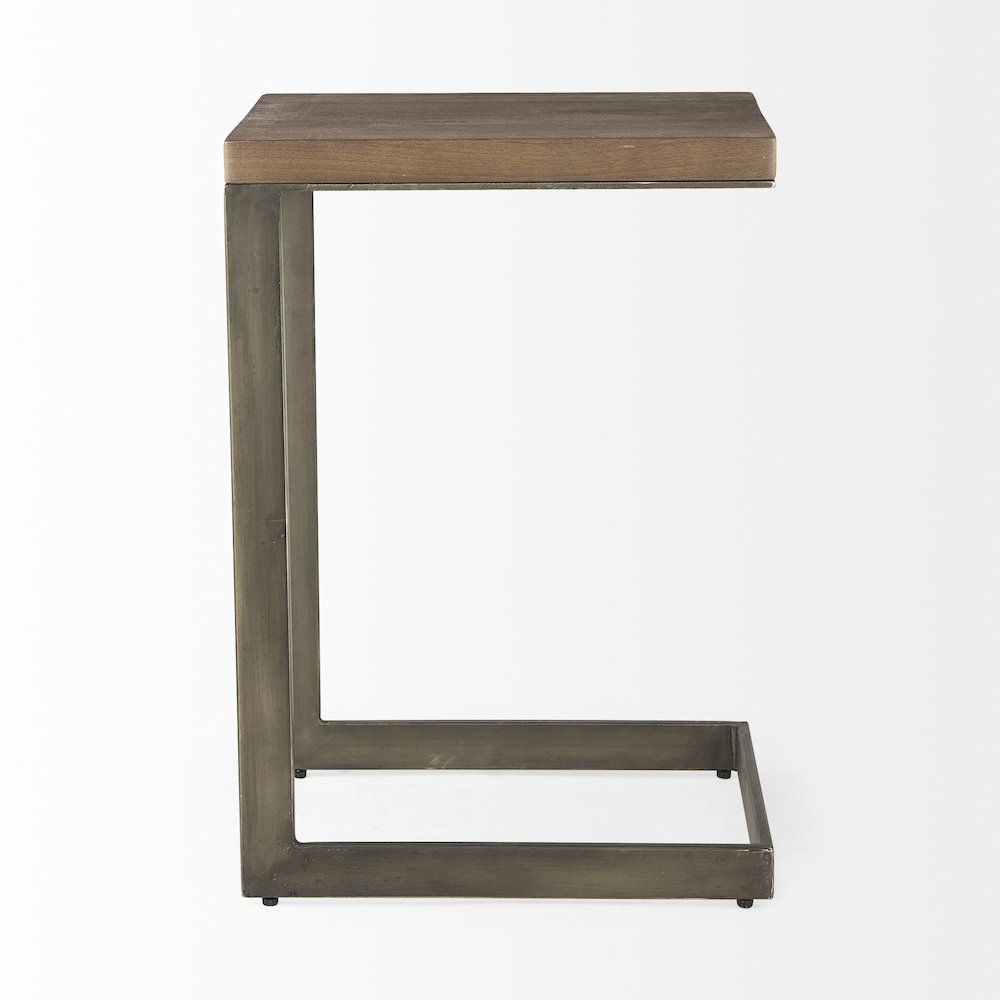 Faye Medium Brown Wood Antique Nickel Finished Metal Base C Side Table