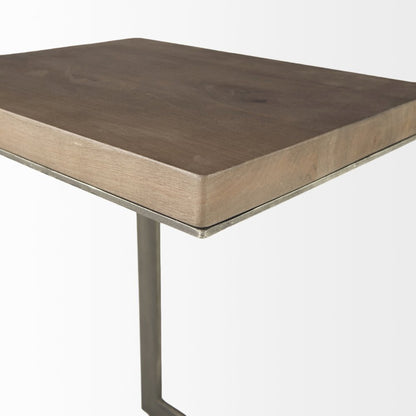Faye Medium Brown Wood Antique Nickel Finished Metal Base C Side Table