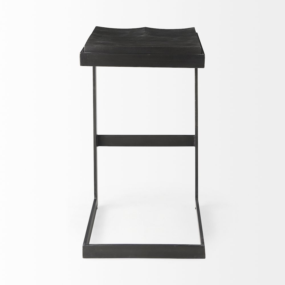 Black Wood Black Metal Base C-Shape Bar Stool