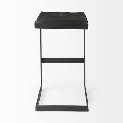 Black Wood Black Metal Base C-Shape Bar Stool