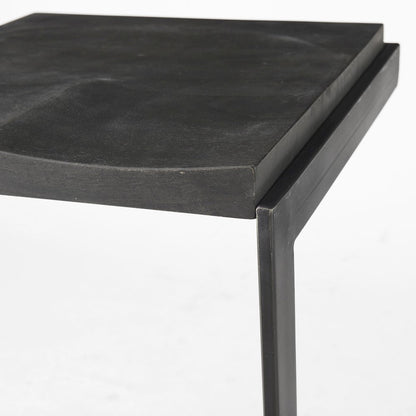 Black Wood Black Metal Base C-Shape Bar Stool