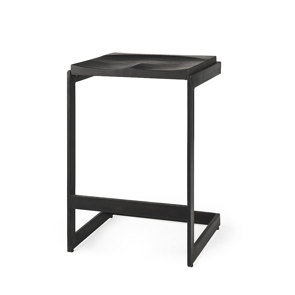 Black Wood Black Metal Base C-Shape Counter Stool