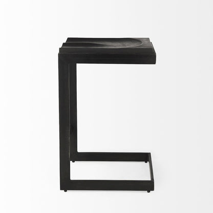 Black Wood Black Metal Base C-Shape Counter Stool