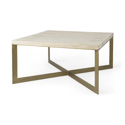 Beige Finished Woodgold Metal Base Square Coffee Table