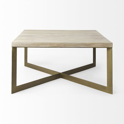 Beige Finished Woodgold Metal Base Square Coffee Table