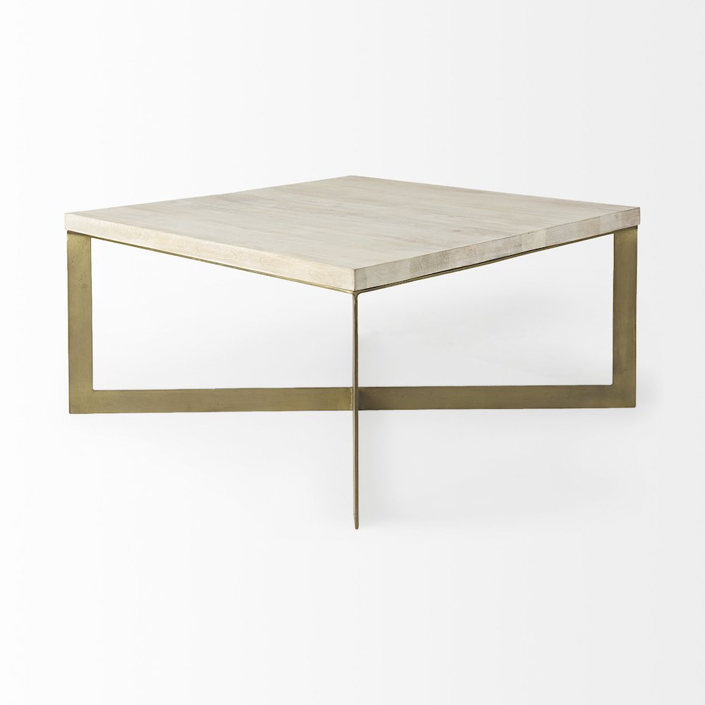 Beige Finished Woodgold Metal Base Square Coffee Table
