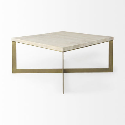 Beige Finished Woodgold Metal Base Square Coffee Table