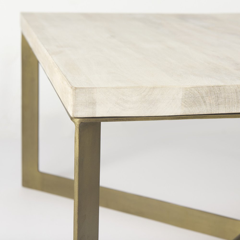Beige Finished Woodgold Metal Base Square Coffee Table