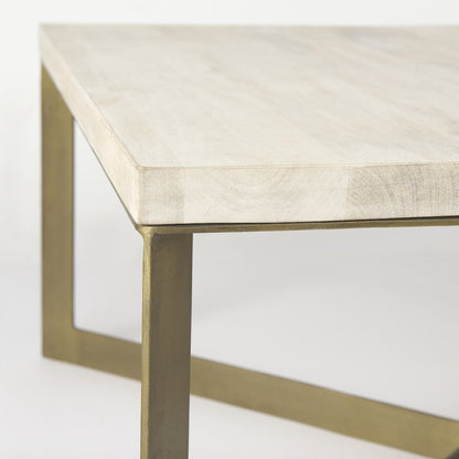 Beige Finished Woodgold Metal Base Square Coffee Table