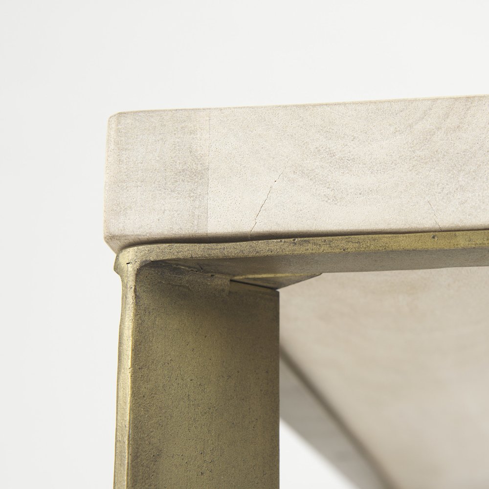 Beige Finished Woodgold Metal Base Square Coffee Table