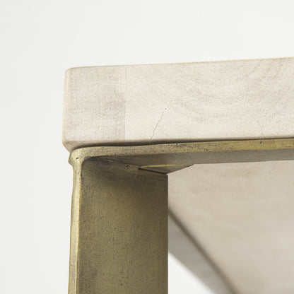 Beige Finished Woodgold Metal Base Square Coffee Table