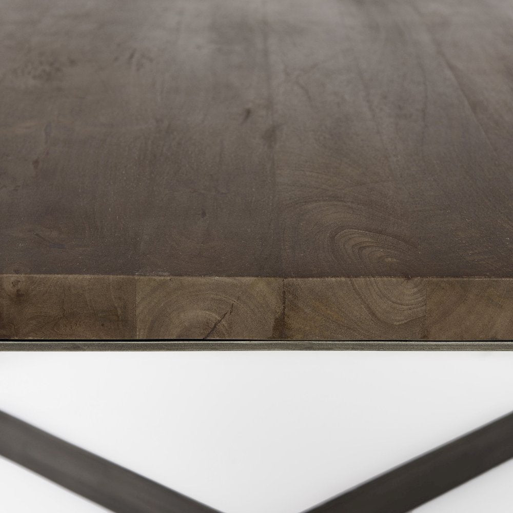 Medium Brown Woodantique Nickel Metal Base Square Coffee Table