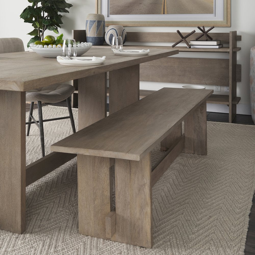 18H Light Gray Wood Dining Bench