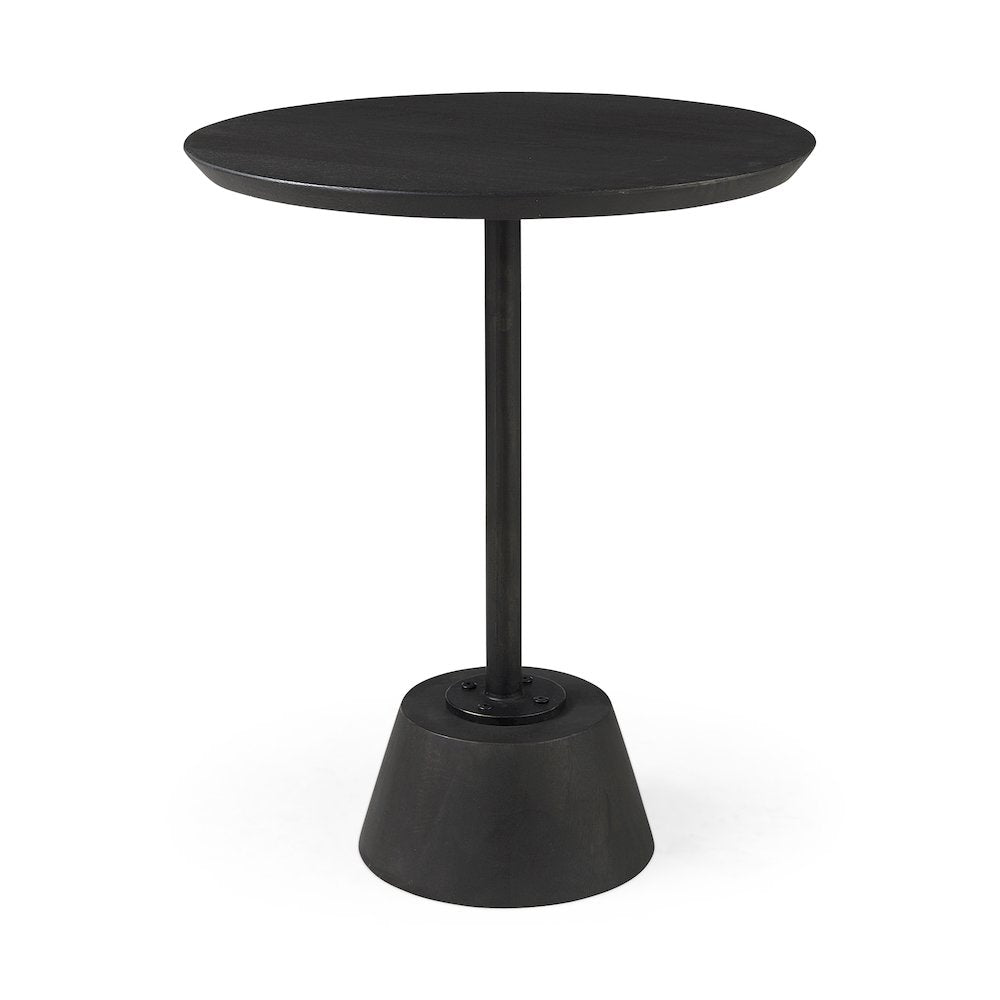 Maxwell 20" Round Dark Brown Wood Black Metal Pedestal Side Table