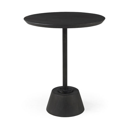 Maxwell 20" Round Dark Brown Wood Black Metal Pedestal Side Table
