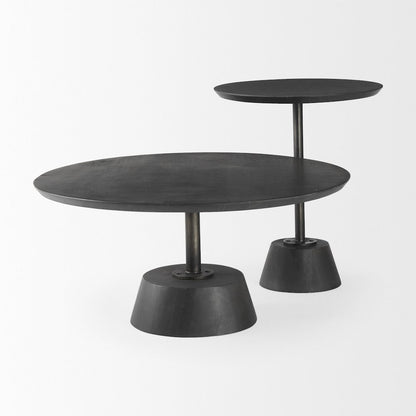 Maxwell 20" Round Dark Brown Wood Black Metal Pedestal Side Table
