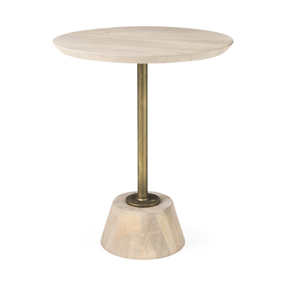 Maxwell 20" Round Light Brown Wood Gold Metal Pedestal Side Table