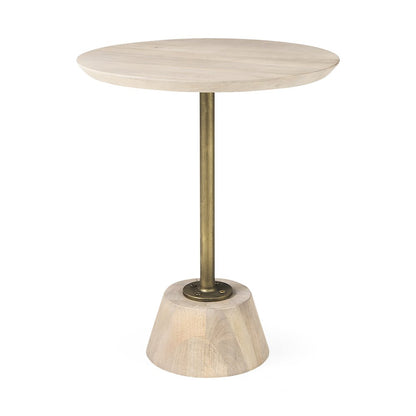 Maxwell 20" Round Light Brown Wood Gold Metal Pedestal Side Table