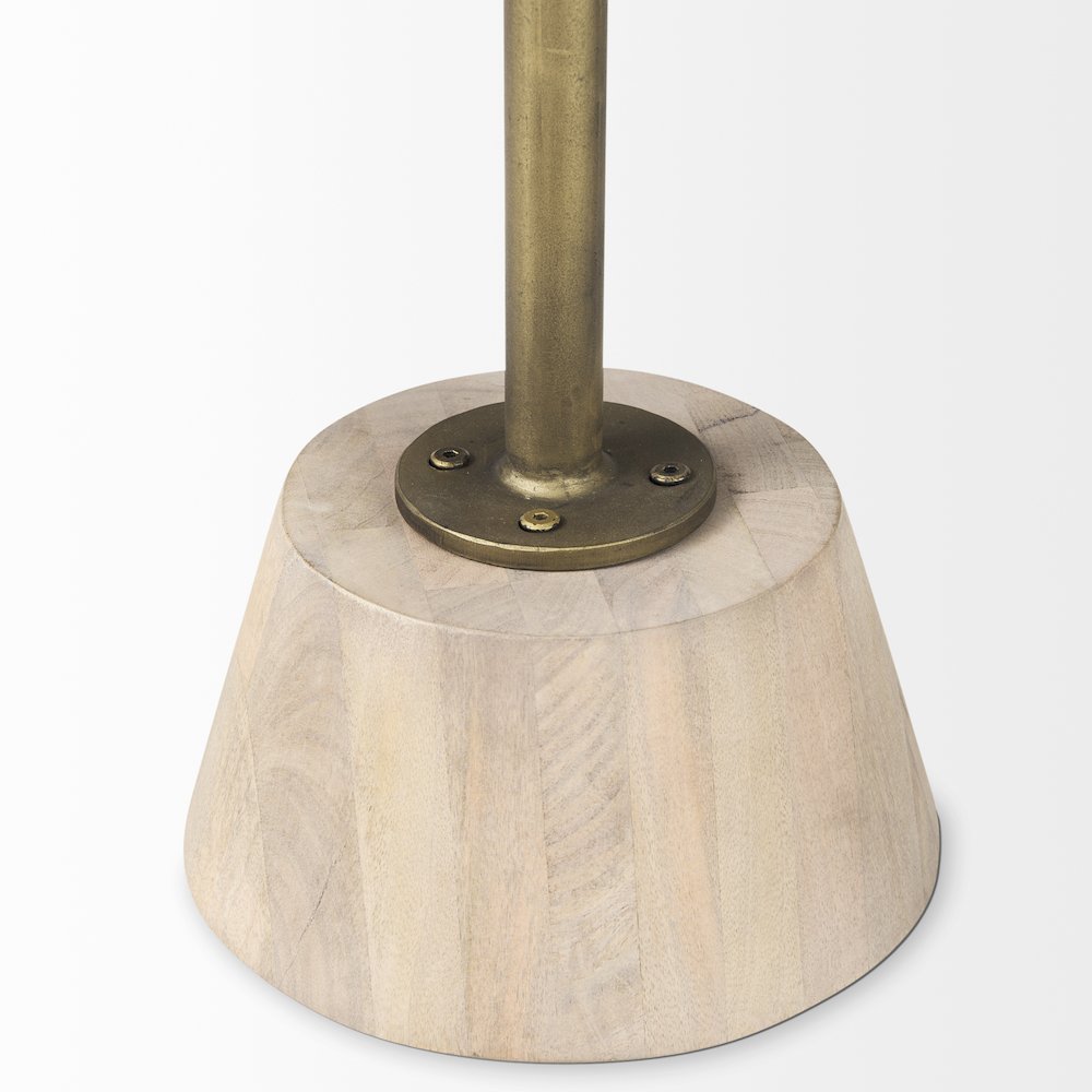 Maxwell 20" Round Light Brown Wood Gold Metal Pedestal Side Table