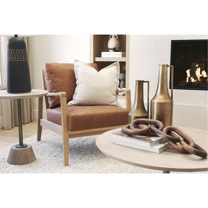 Maxwell 20" Round Light Brown Wood Gold Metal Pedestal Side Table