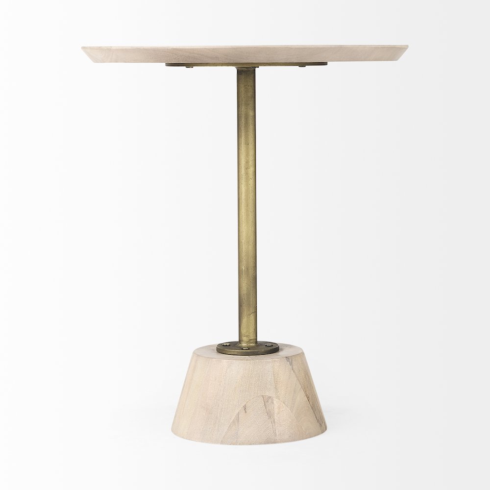 Maxwell 20" Round Light Brown Wood Gold Metal Pedestal Side Table