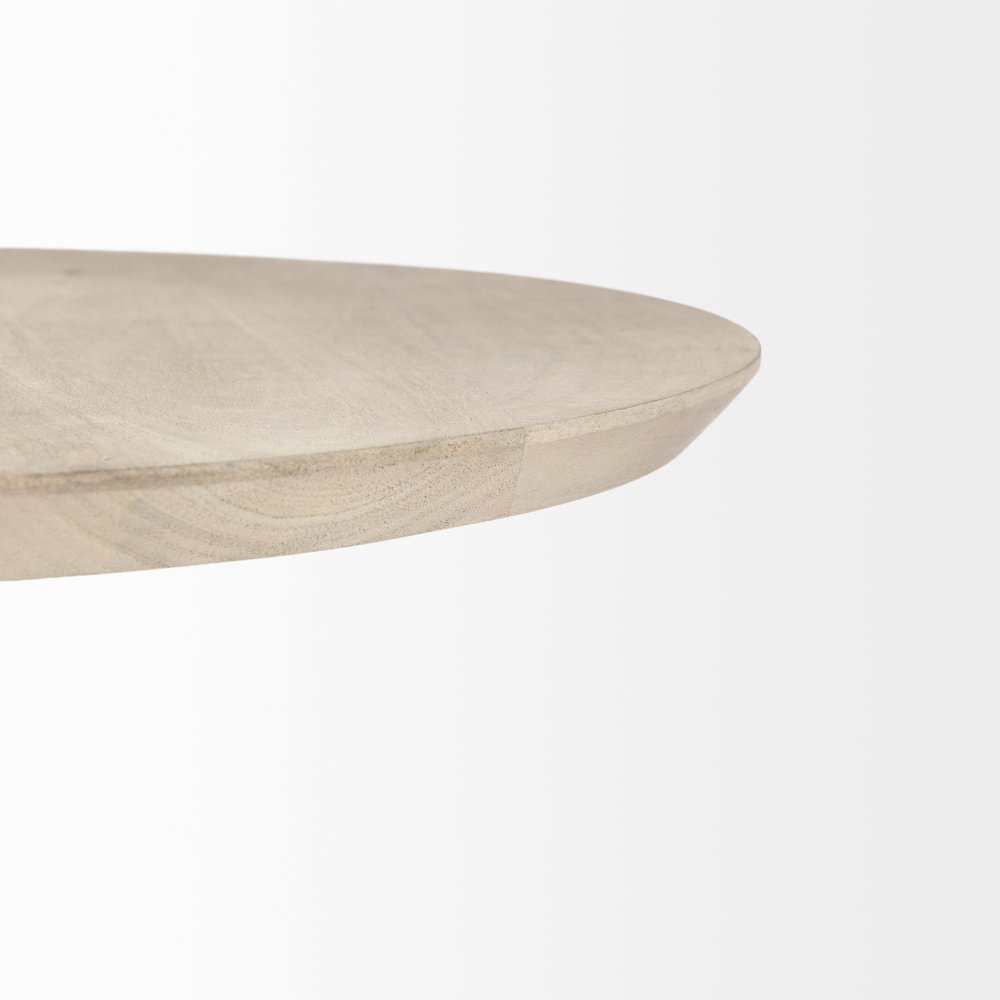 Maxwell 20" Round Light Brown Wood Gold Metal Pedestal Side Table