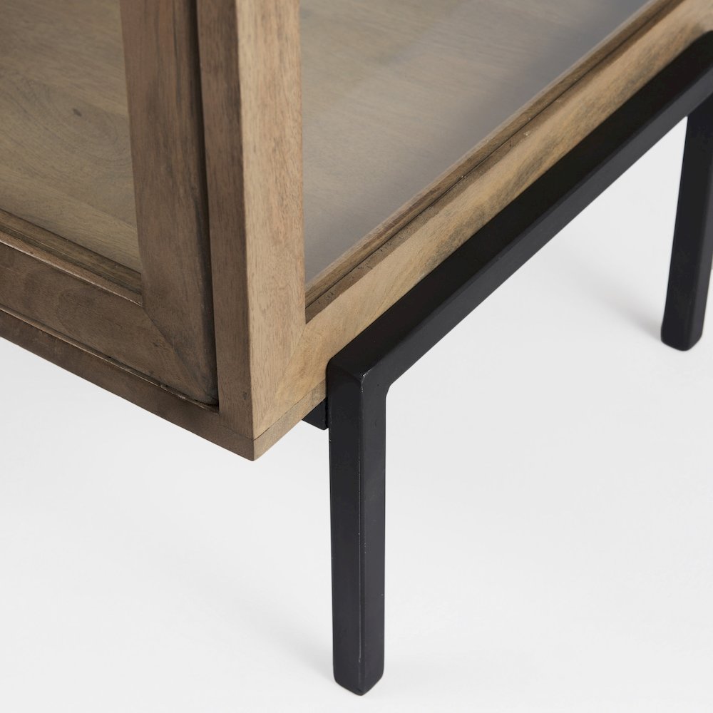 Arelius 20L x 18W x 26H Light Brown Wood Black Metal Frame End/Side Table