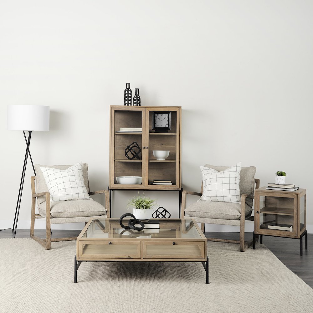 Arelius 20L x 18W x 26H Light Brown Wood Black Metal Frame End/Side Table