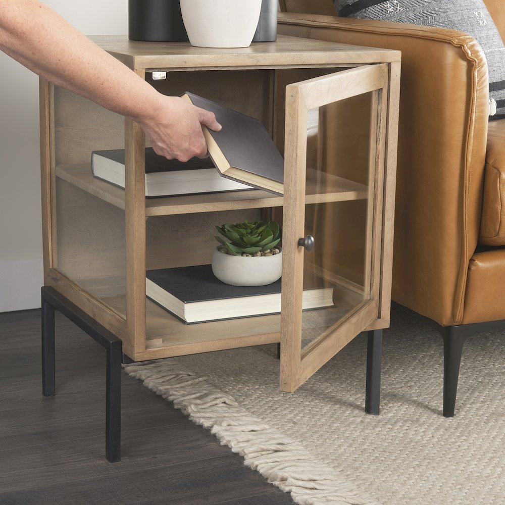 Arelius 20L x 18W x 26H Light Brown Wood Black Metal Frame End/Side Table