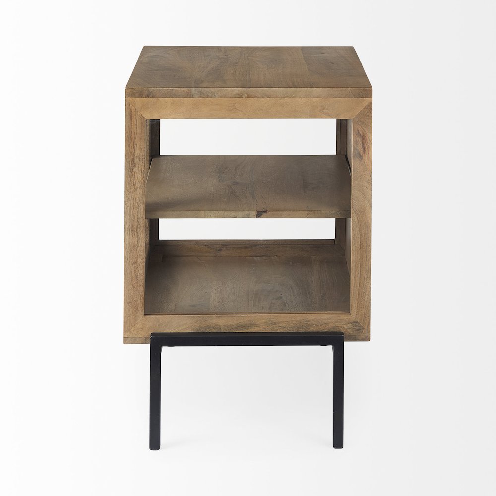 Arelius 20L x 18W x 26H Light Brown Wood Black Metal Frame End/Side Table
