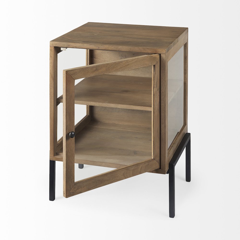 Arelius 20L x 18W x 26H Light Brown Wood Black Metal Frame End/Side Table