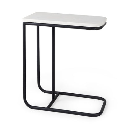 Kyra White Marble TopBlack Iron Frame C-Shaped End and Side Table