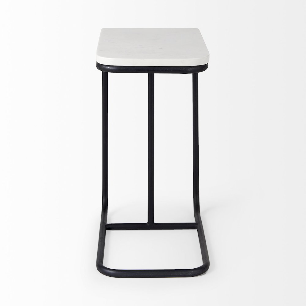 Kyra White Marble TopBlack Iron Frame C-Shaped End and Side Table