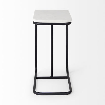 Kyra White Marble TopBlack Iron Frame C-Shaped End and Side Table