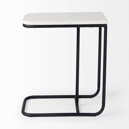 Kyra White Marble TopBlack Iron Frame C-Shaped End and Side Table