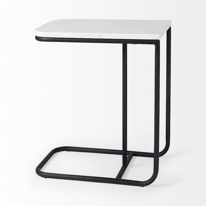 Kyra White Marble TopBlack Iron Frame C-Shaped End and Side Table
