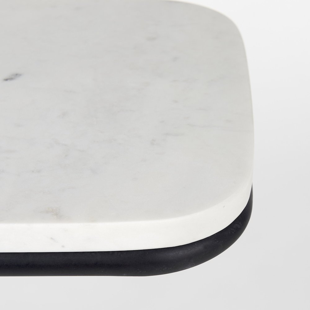 Kyra White Marble TopBlack Iron Frame C-Shaped End and Side Table