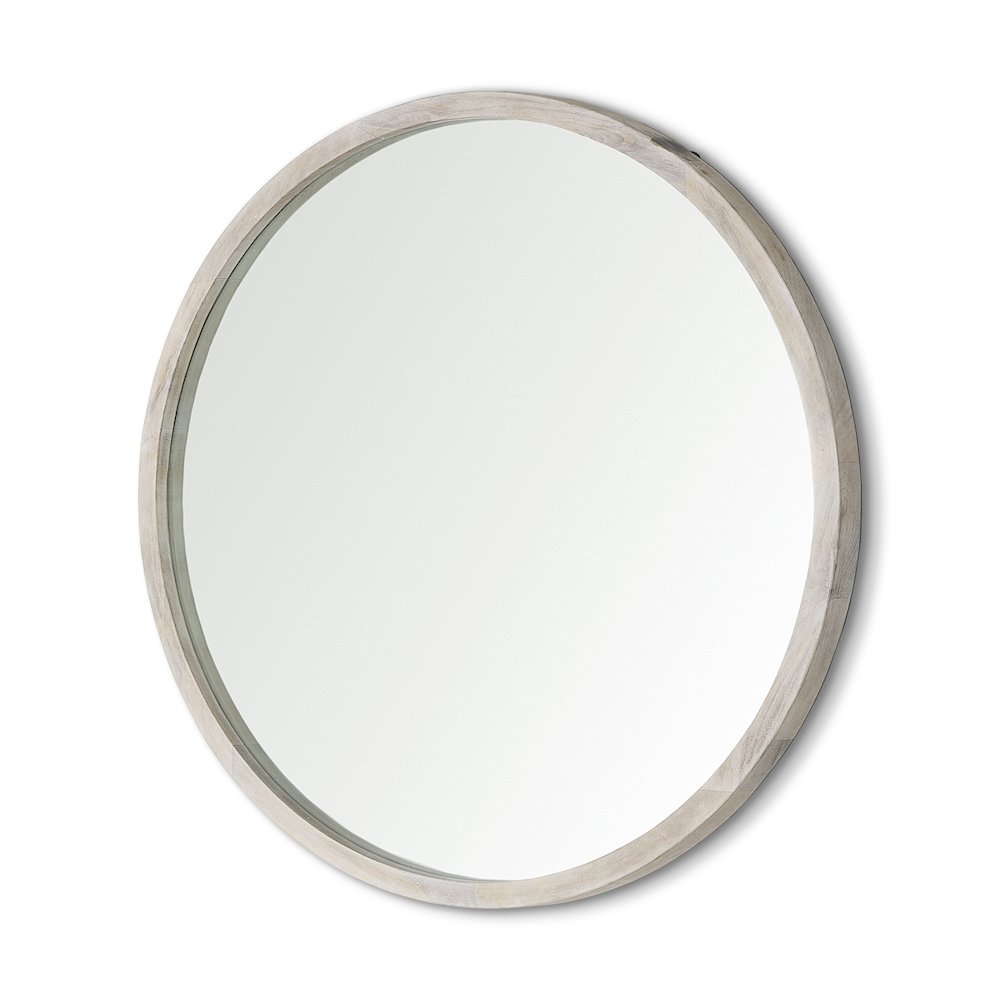 Gambit 46" Round White Wash Wood Frame Wall Mirror